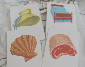Large Illustrated School Flash Card - Your Choice - Circa 1966 Phonetics  - meat shell bed hat- Many more to choose from