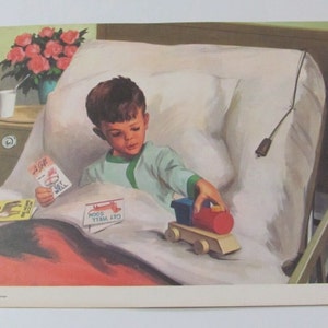 Póster escolar ilustrado vintage con fichas didácticas sobre habilidades de lectura - Circa 1965 Ginn Co. // 2 caras - Sick Boy & Fiddlers Three