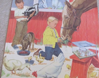 Farm Animals - Vintage Illustrated Classroom School Poster 11 x 14" Science Animals Farm Illustration Chickens Ducks