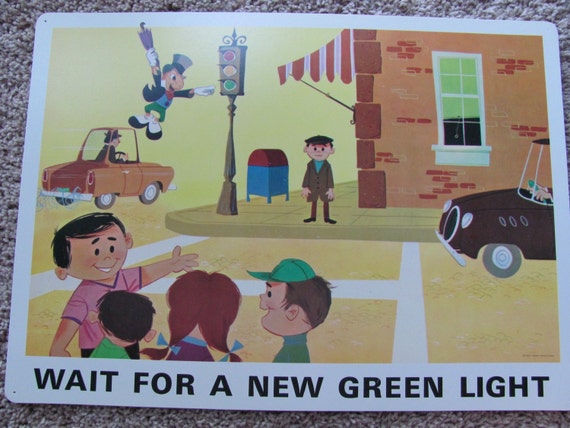 Disney Poster WAIT For a New GREEN LIGHT Classroom School Study Print Circa 1967 Many others to choose from in my shop