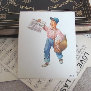 Vintage geïllustreerde schoolflitskaart - fonetiek halverwege de eeuw circa 1966 2-zijdig - krantenjongen en verpleegkundige - veel meer om uit te kiezen