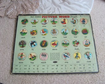 Picture Word Puzzle No. 3 - Vintage Whitman 1958 Help Yourself Childrens Floor Puzzle Complete - Many more to Choose from in my shop!