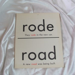 Vintage Homonym Words School Classroom Educational Flash Card  2 Sided 11&quot; x 14&quot; // Road Rode Son Sun // Many more to choose from