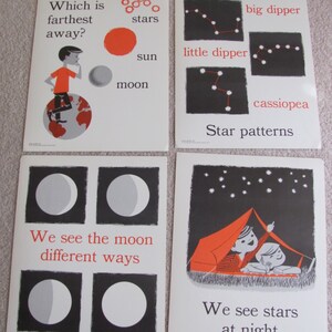 Vintage geïllustreerde grote Flash Card-poster met wetenschappelijke kaart -- 11 x 14" Your Choice Stars Moon - grafiek primair concept