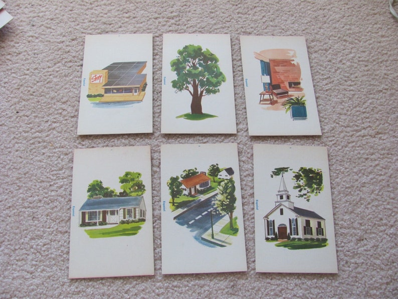 Vintage Spanish Flash Card Tree House Street Room Store Church Your choice image 1