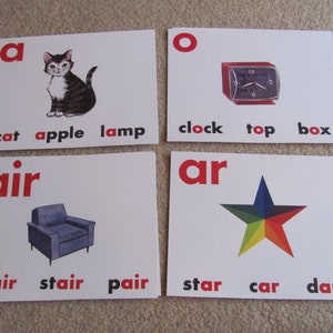 Afdrukken - Old School Flash Card Print - Klinkers Medeklinkers - stoel naar keuze 8 x 11 inch - klok - kat - ster