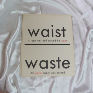 Vintage Homonym Words School Classroom Educational Flash Card  2 Sided 11" x 14" // Lead Led Waist Waste // Many more to choose from