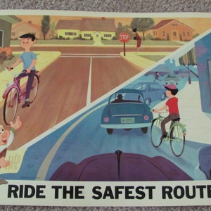 Disney Poster - RIDE The SAFEST ROUTE - Vintage Classroom Poster  - Disney Study Print 1966
