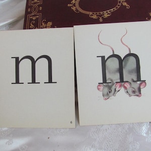 MUIZEN // Set van 2 vintage geïllustreerde schoolflitskaarten - fonetiek circa 1966 - nog veel meer om uit te kiezen in mijn winkel