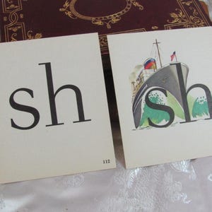 SHIP // Set van 2 vintage geïllustreerde schoolflitskaarten - fonetiek circa 1966 - nog veel meer om uit te kiezen in mijn winkel