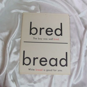 Vintage Homonym Words School Classroom Educational Flash Card  2 Sided 11" x 14" // Bred Bread New Knew // Many more to choose from