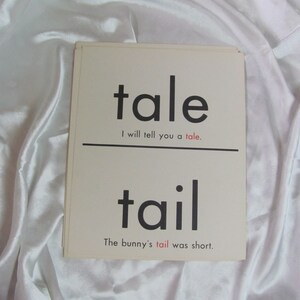 Vintage Homonym Words School Classroom Educational Flash Card  2 Sided 11" x 14" // In Inn Tail Tale // Many more to choose from