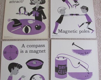 Vintage Illustrated Large Flash Card Science Poster Electricity Primary  -- 11" x 14" Your Choice - Many to Choose from!