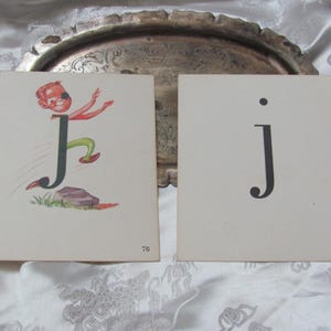 Conjunto de 2 tarjetas ilustradas vintage para la escuela - Fonética circa 1966 - Más opciones para elegir *envío gratuito con tarifa de letra* J Joy