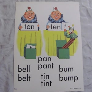 Flash Card Vintage Large Colorful School Alphabet Phonics Ilustrado Original Lippincott Circa 1950s - Más para elegir en mi tienda