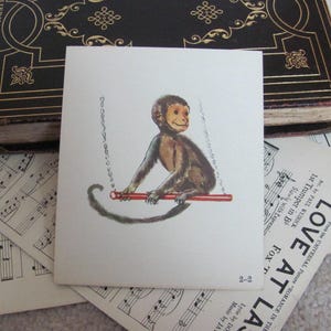 Cartão escolar ilustrado vintage - Fonética, circa 1966, frente e verso - Macaco e leite - Muitos outros para escolher *frete grátis*