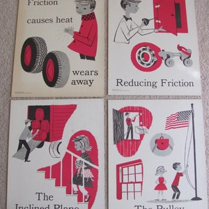 Afiche vintage ilustrado con tarjetas didácticas grandes sobre ciencia, máquinas, 11" x 14", a su elección: gráfico de conceptos primarios