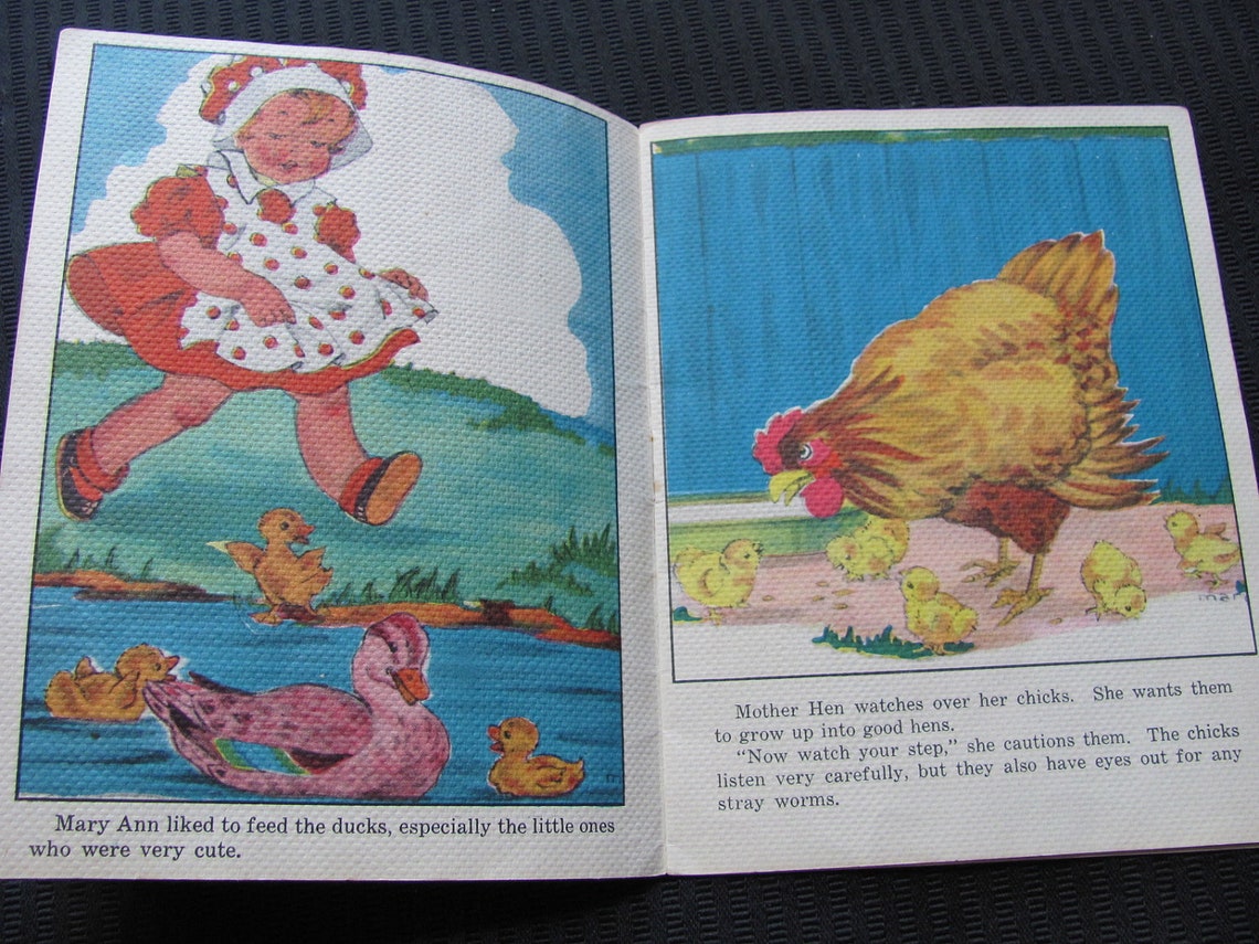 Antique Linen Childrens Book Down on the Farm Picture Book Etsy