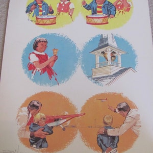 Geluiden - grote vintage geïllustreerde klas school poster -- 11 "x 14" kinderen school klas illustratie muur kunst jaren 1960