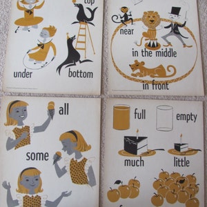 Afiche vintage de gran tamaño con tarjetas didácticas sobre ciencia, aritmética, alrededor de 1950, 11 x 14 pulgadas, a su elección: cuadro de conceptos primarios