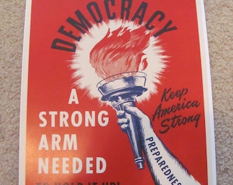 Poster Democracy Strong Arm - Retro Vintage Safety Inspirational Poster -- Circa 1950s   11" x 14" or 28cm x 36cm // Many to choose from!!!