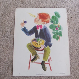 Vintage illustriertes Schul-Flash-Karten-Poster, Druck, Kinderreime, laminiert – ca. 1967 // Little Jack Horner