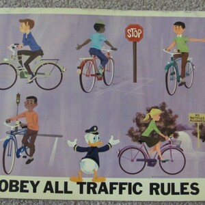 Disney Poster - OBEY All TRAFFIC RULES - Vintage Classroom Poster - Disney Study Print Circa 1966