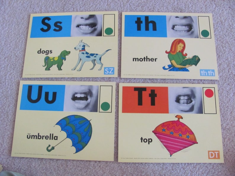 Large Phonics Flash Card Poster Circa 1972 Mother Dogs Top Umbrella image 1