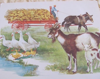 Original Vintage School Classroom Poster Print - Circa 1966 - Farm Animals - 11" x 14" many others to choose from