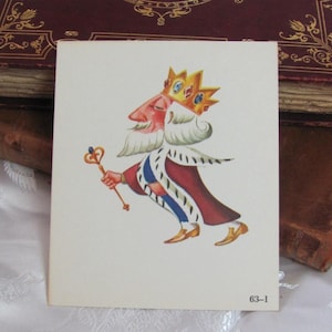 Carte scolaire illustrée vintage - Vers 1966 phonétique recto-verso - Roi et kangourou - Beaucoup d'autres choix dans ma boutique