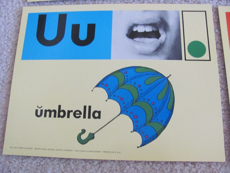 Large Phonics Flash Card Poster Circa 1972 Mother Dogs Top Umbrella image 2