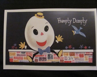 Póster de canción infantil ilustrada para niños - Impresión de póster de 11 x 17 - Humpty Dumpty