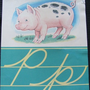 Carte flash vintage avec photo - P Pig/// Décoration murale laminée pour salle de classe Old School, écriture cursive, Mid-Century