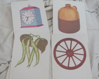 Large Illustrated School Flash Card - Your Choice - Circa 1966 Phonetics  - beans clock wheel jug - Many more to choose from