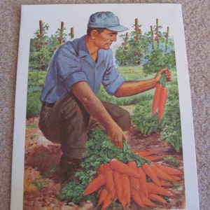 Original Vintage School Classroom Poster Print - Circa 1966 - Food Nutrition Farmer Carrots - 11&quot; x 14&quot; many  others available in my shop