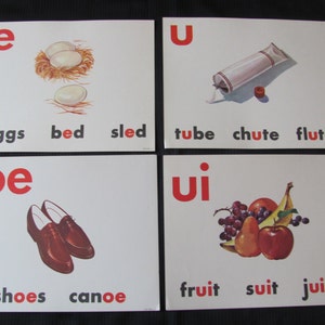 Old School Large Flash Card Poster - Vowels  - Choice of Tube Shoes Fruit Eggs