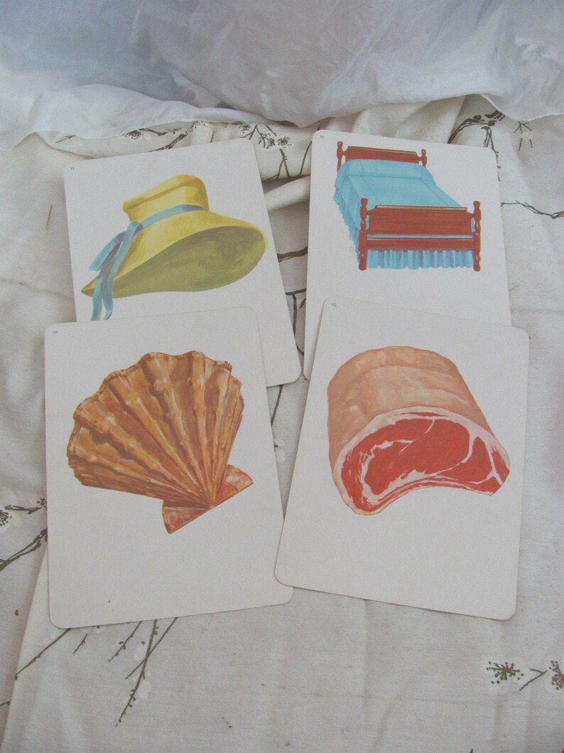 Large Illustrated School Flash Card Your Choice Circa 1966 Phonetics meat shell bed hat Many more to choose from image 1