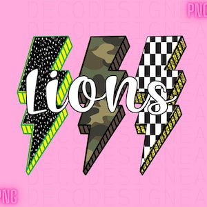Lions Png, camo Png, checkered Png, Retro Lions Sublimation, Game Day Png, Lions Shirt, Lions Mascot Png, Neon Lions Png