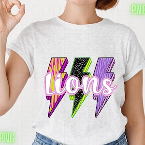 Lions Png, camo Png, checkered Png, Retro Lions Sublimation, Game Day Png, Lions Shirt, Lions Mascot Png, Neon Lions Png