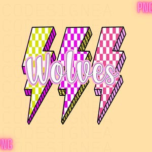 Wolves Png, check colored Png, checkered Png, Retro Wolves Sublimation, Game Day Png, Wolves Shirt, Wolves Mascot Png, Neon Wolves Png