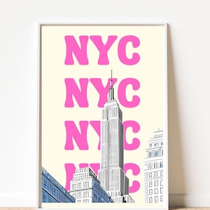 Póster del Empire State de Nueva York: arte mural urbano con colores vibrantes para sala de estar, dormitorio o estudio. Descarga instantánea, arte imprimible.