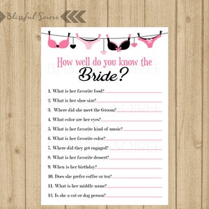 How Well Do You Know The Bride | Bachelorette Party Game | Lingerie Shower | Bride Questions | Instant Download | Bachelorette | BP02