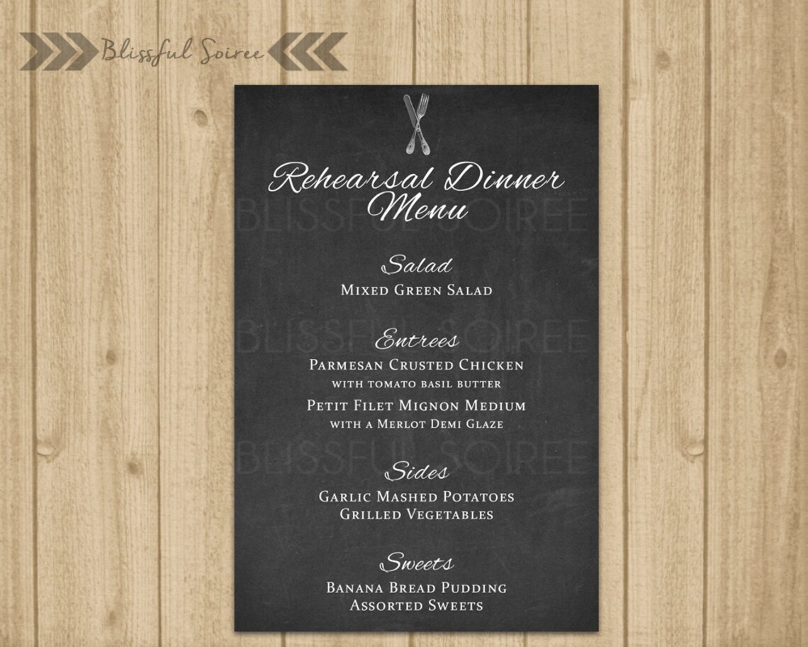 Rehearsal Dinner Menu Printable Menu Chalkboard Dinner Etsy