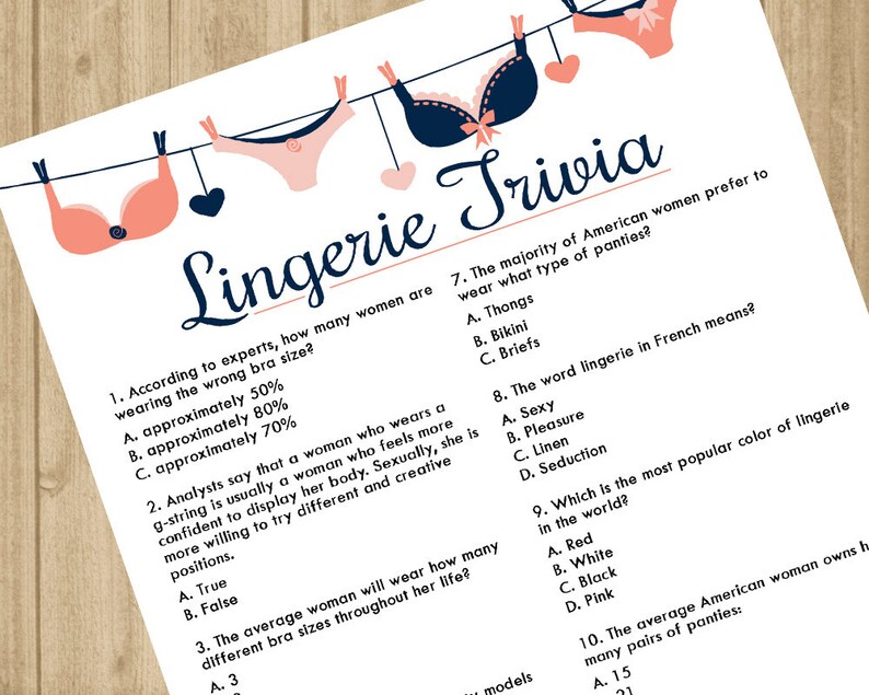 Bachelorette Party Game Lingerie Trivia Lingerie Shower - Etsy