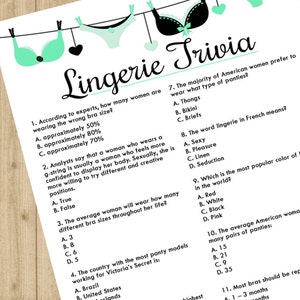 Bachelorette Party Game / Lingerie Trivia / Lingerie Shower - Etsy