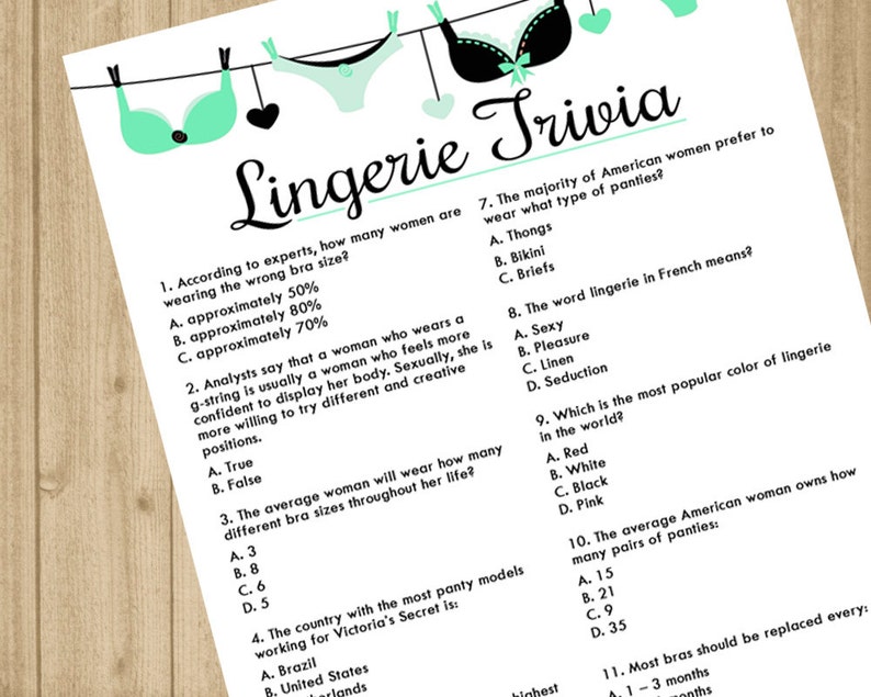 Bachelorette Party Game / Lingerie Trivia / Lingerie Shower - Etsy