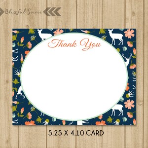 Floral Deer Thank You Card Rustic Deer Baby Shower Thank - Etsy