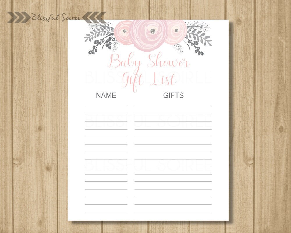 Baby Shower Gift List Gifts List Printable Guest List Etsy