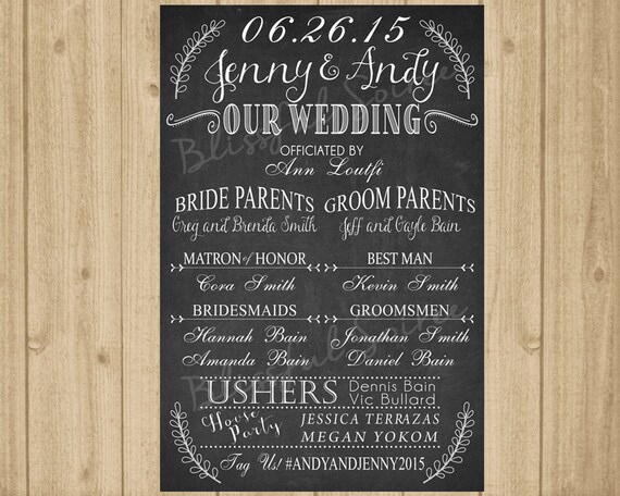 Chalkboard Wedding Program Sign 24x36 Printable Wedding Etsy