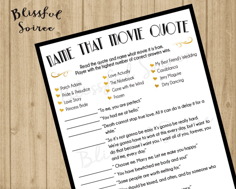 Bridal Shower Game / Name That Movie Love Quote / Romantic Etsy